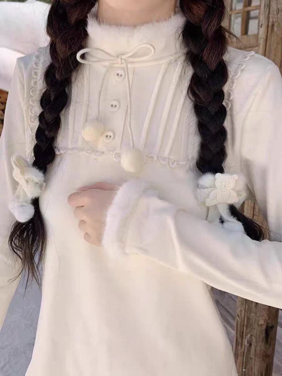 Lolita Blouses Autumn and Winter Cute Lolita Inner Long-sleeved Bottoming Shirt White