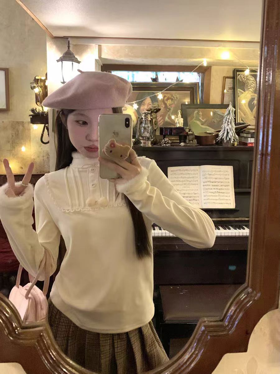 Lolita Blouses Autumn and Winter Cute Lolita Inner Long-sleeved Bottoming Shirt White