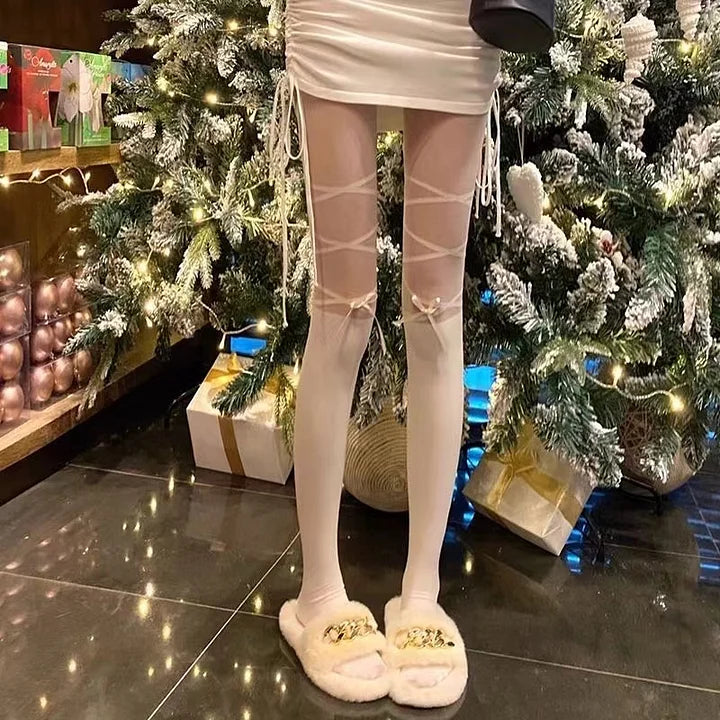 Ballet Splicing Strap Bow Stockings Sweet Lolita Tights Summer Socks