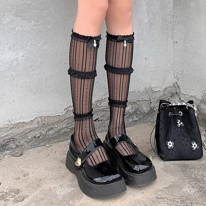Ballet Style Lace Calf Socks Sweet Lolita Accessories Bow Lolita Stockings Lolita Accessories