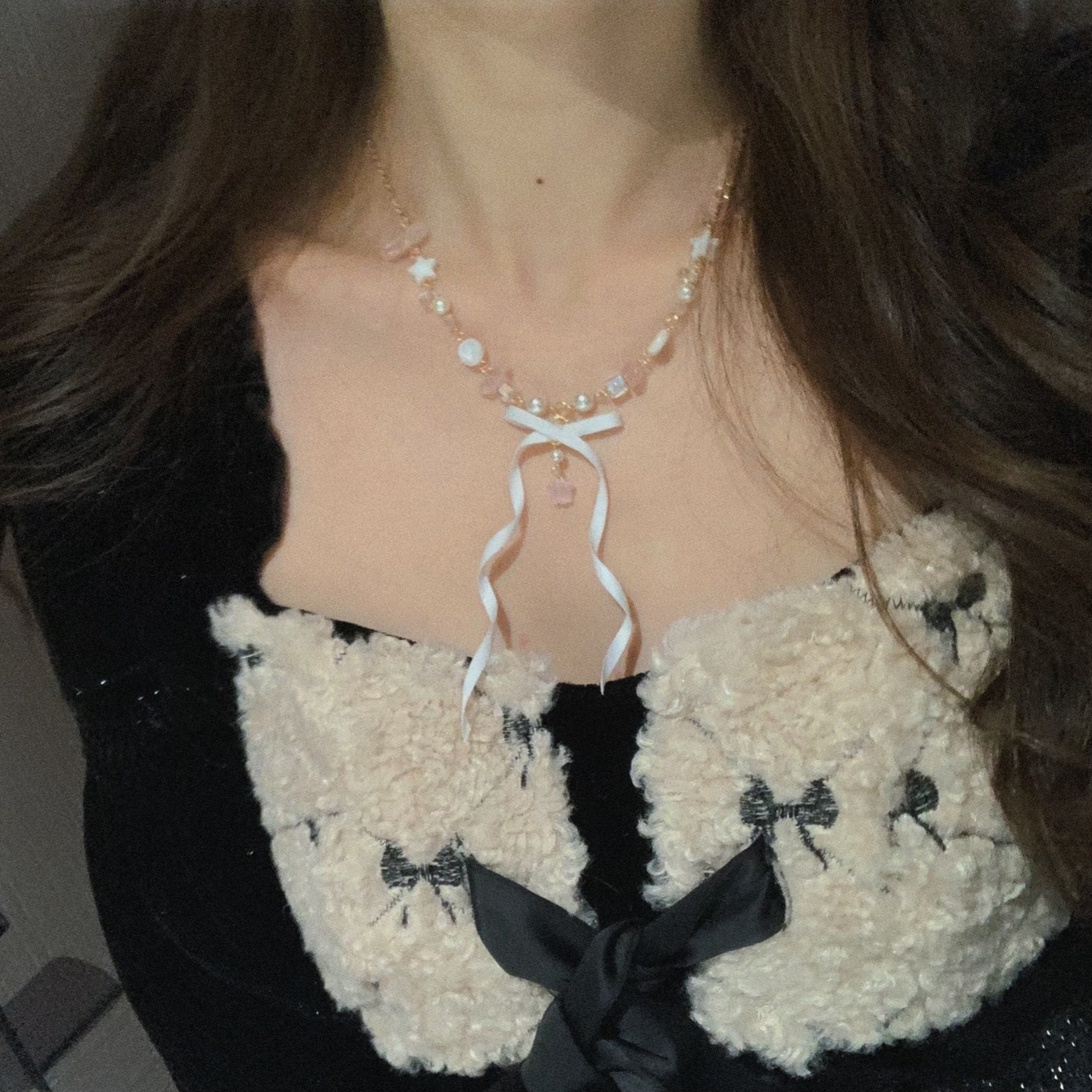Ballet Style Pearl Streamer Bow Exquisite Dream Pentagram Sweet Necklace