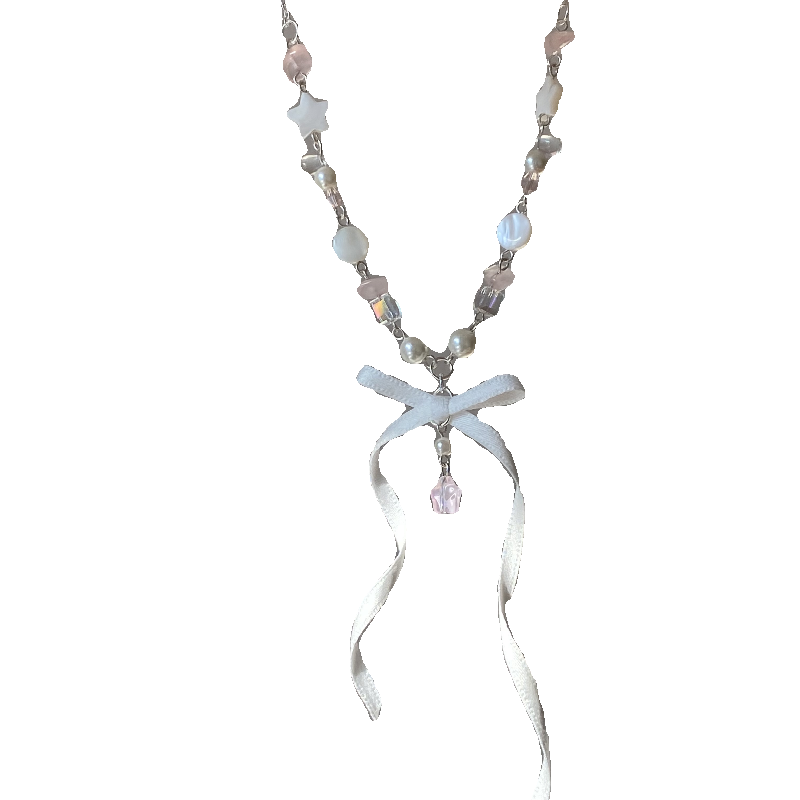 Ballet Style Pearl Streamer Bow Exquisite Dream Pentagram Sweet Necklace