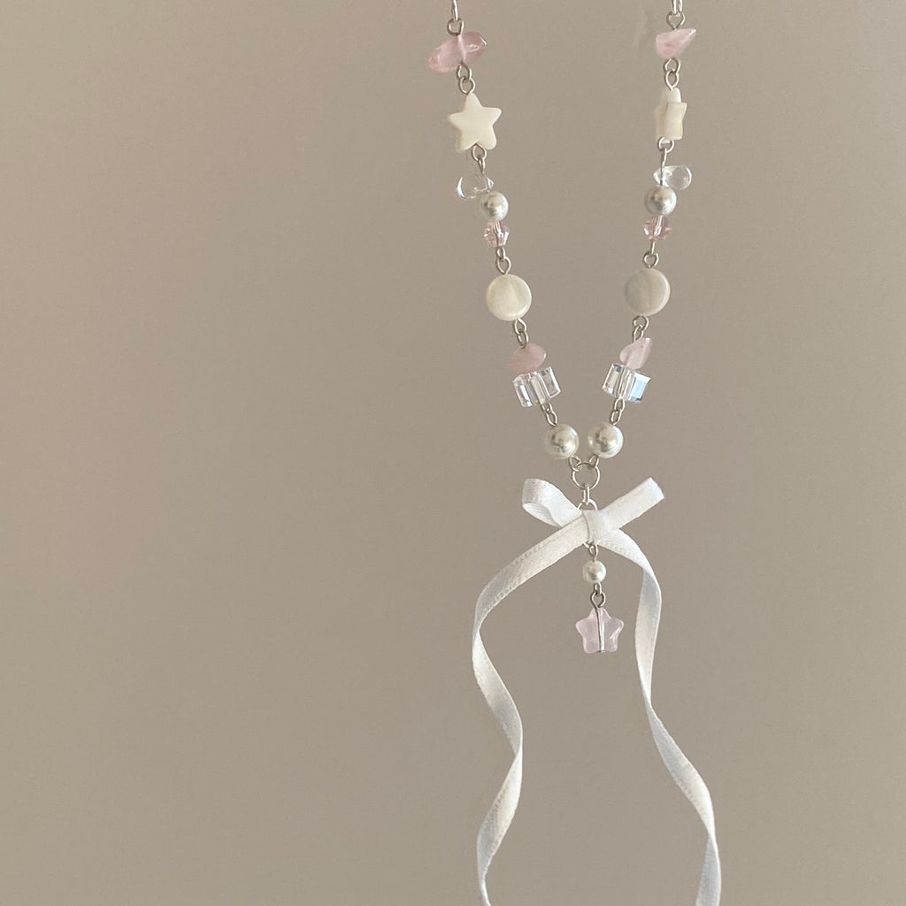 Ballet Style Pearl Streamer Bow Exquisite Dream Pentagram Sweet Necklace