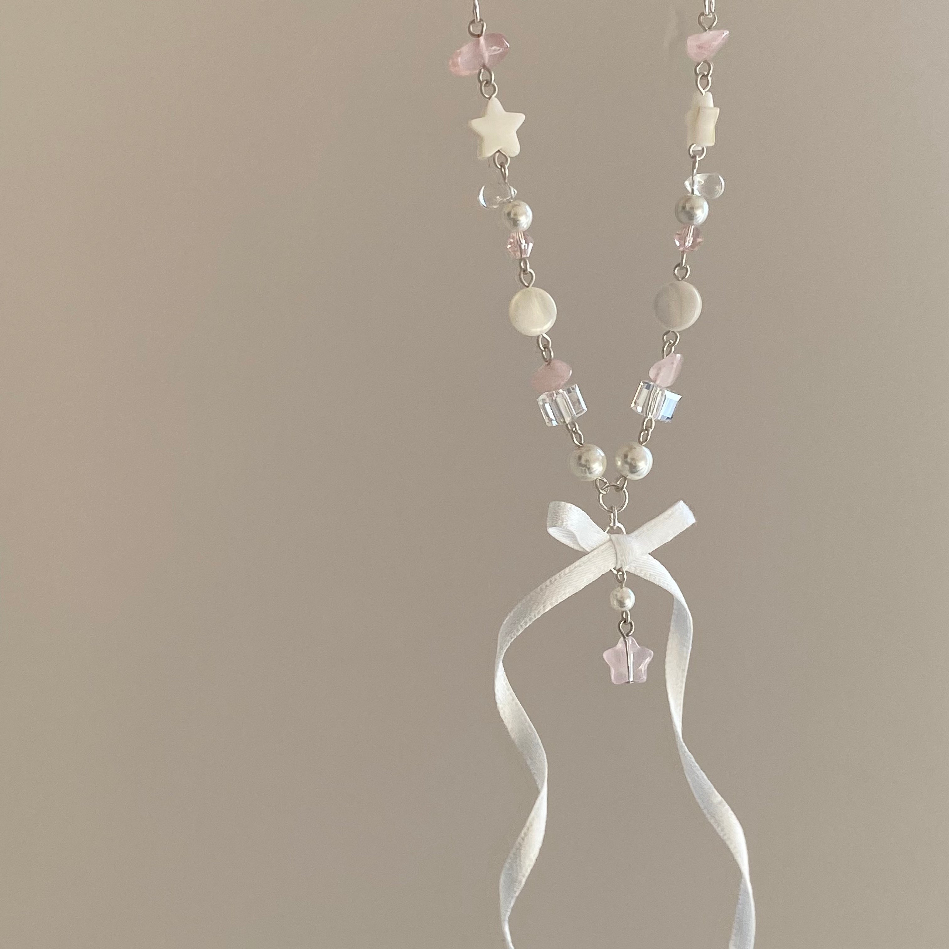 Ballet Style Pearl Streamer Bow Exquisite Dream Pentagram Sweet Necklace
