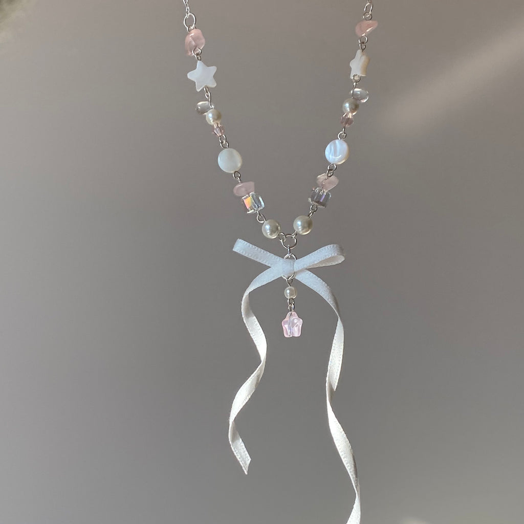 Ballet Style Pearl Streamer Bow Exquisite Dream Pentagram Sweet Necklace