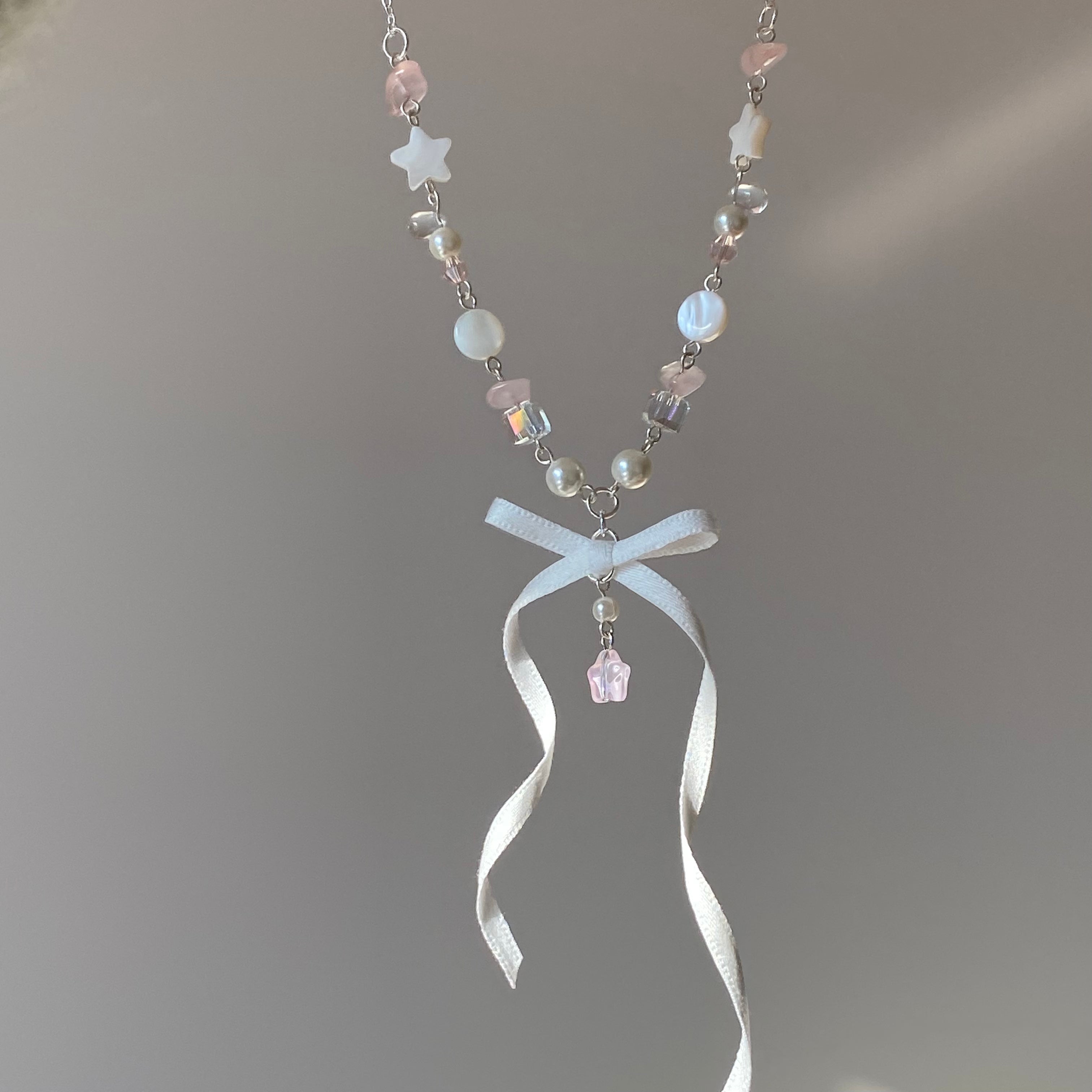 Ballet Style Pearl Streamer Bow Exquisite Dream Pentagram Sweet Necklace