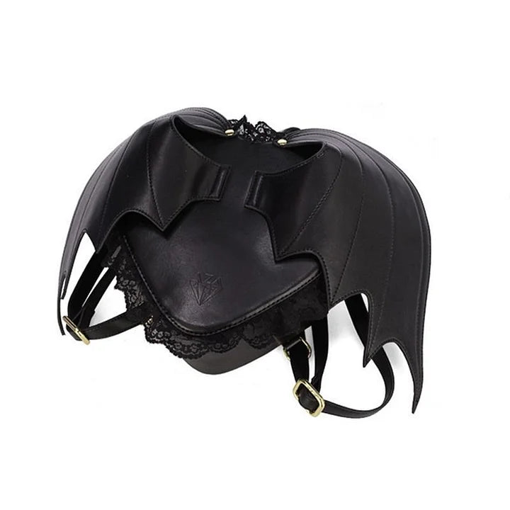 Black Bat Wing Backpacks PU Gothic Zipper Backpack