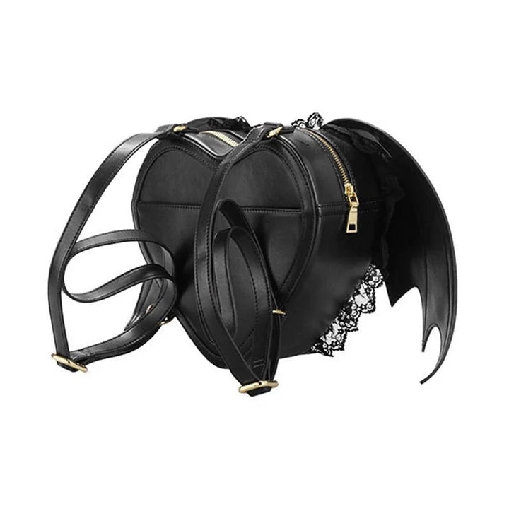 Black Bat Wing Backpacks PU Gothic Zipper Backpack