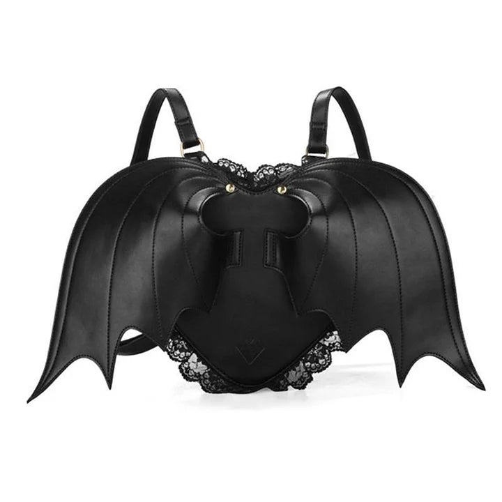 Black Bat Wing Backpacks PU Gothic Zipper Backpack
