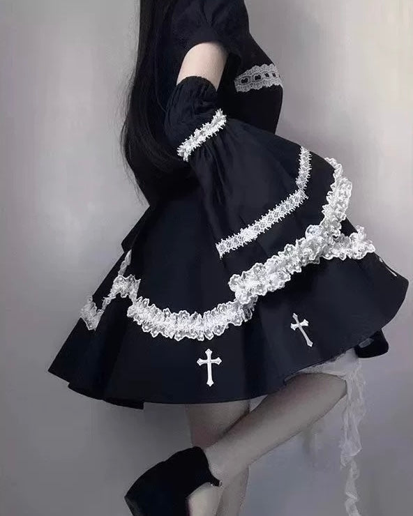 Black Goth Subculture Cross Lolita Dress Hallowmas y2k Hot Girl One Piece Dress