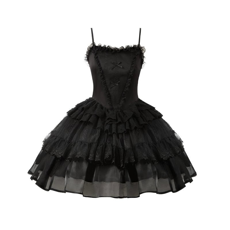 Black Gothic Lolita JSK OP Dress Lace Cake Skirt Dress