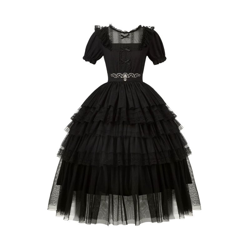 Black Gothic Lolita JSK OP Dress Lace Cake Skirt Dress