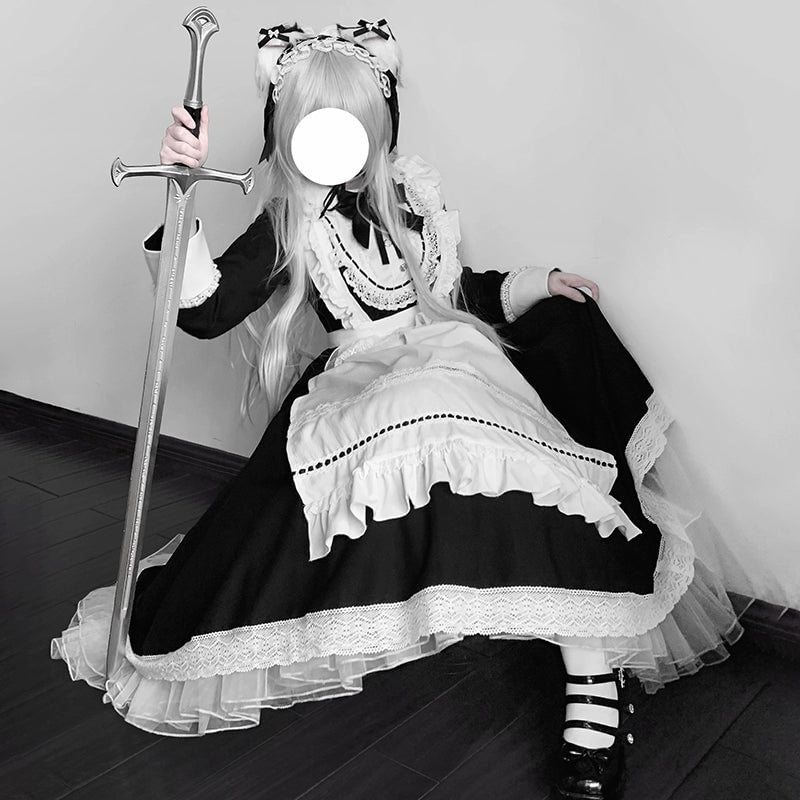 Classic Lolita Black Long Sleeve Long Dress Long Sleeve Lolita OP Dress