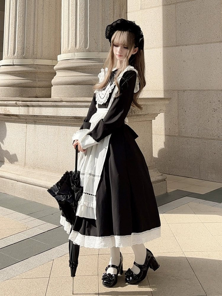 Classic Lolita Black Long Sleeve Long Dress Long Sleeve Lolita OP Dress