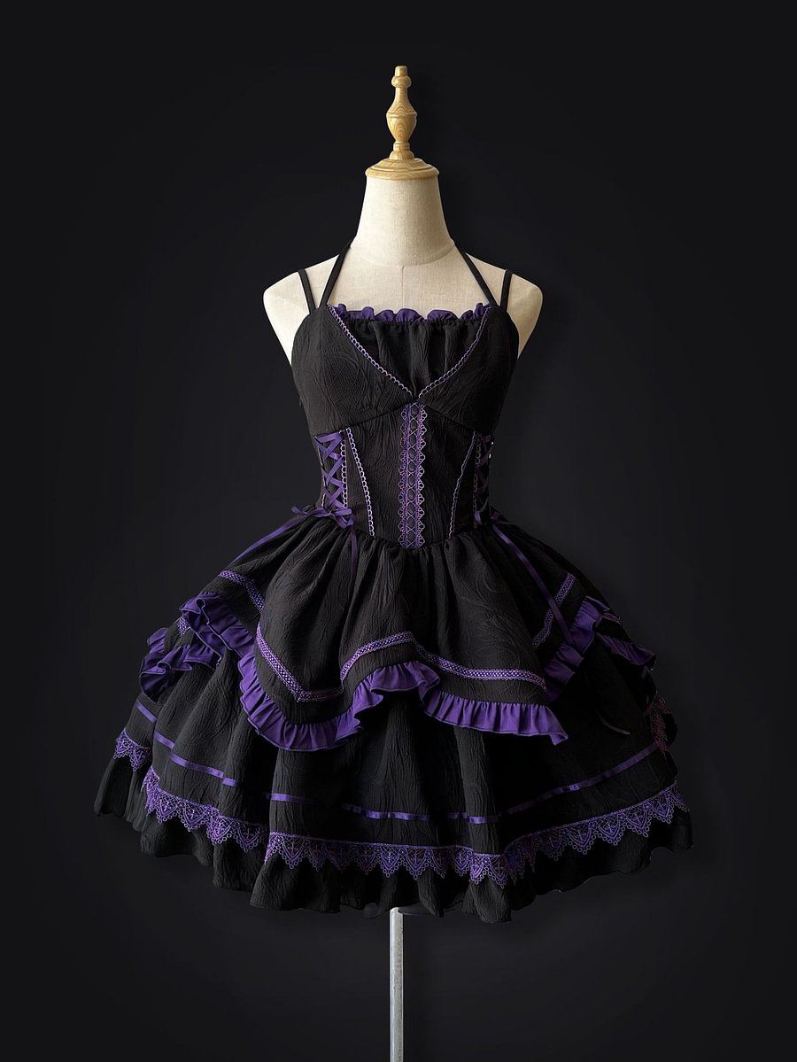 Black-Purple Ruffled Goth Dress Lolita Halloween Costume Dark Princess Dress