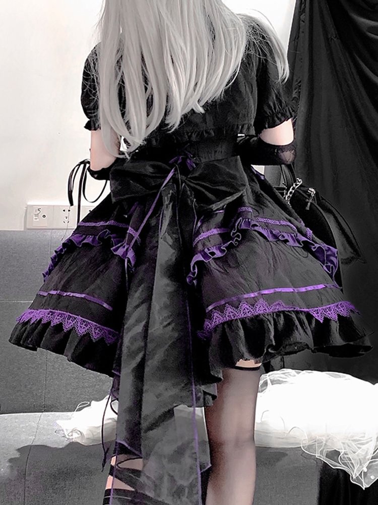 Black-Purple Ruffled Goth Dress Lolita Halloween Costume Dark Princess Dress