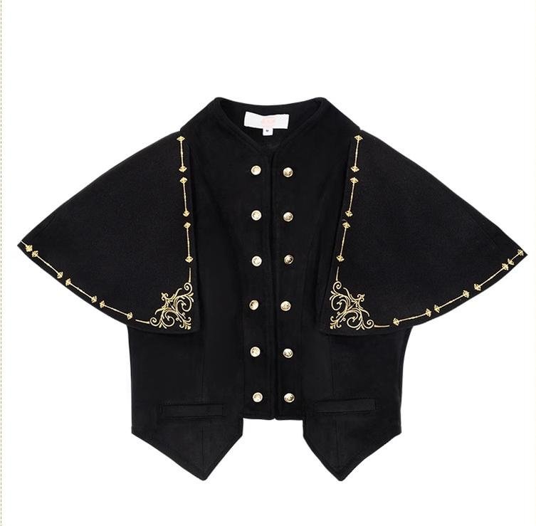 Black Silk Gothic OP Dress Lolita Cloak Set Lolita Coats