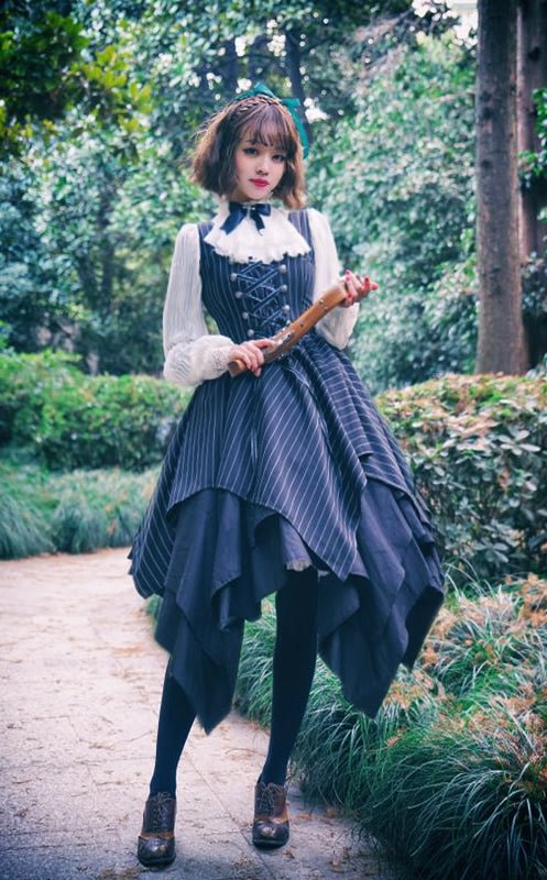 [Pre]Black Striped Gothic Irregular Lolita Dress JSK