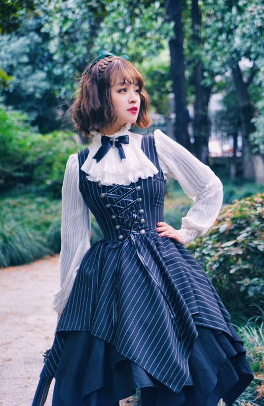 [Pre]Black Striped Gothic Irregular Lolita Dress JSK