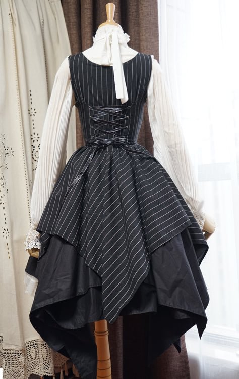 [Pre]Black Striped Gothic Irregular Lolita Dress JSK