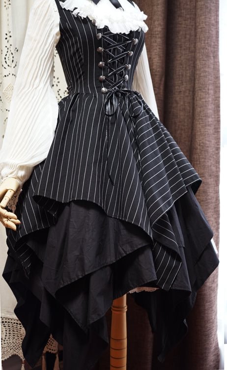 [Pre]Black Striped Gothic Irregular Lolita Dress JSK