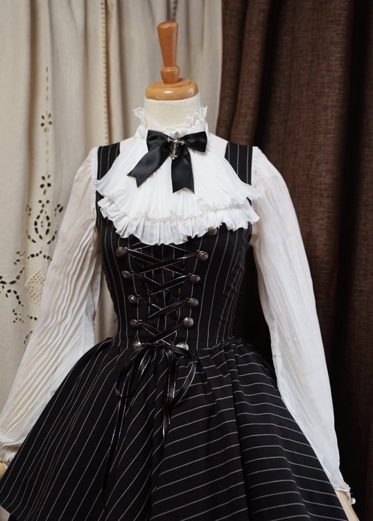 [Pre]Black Striped Gothic Irregular Lolita Dress JSK