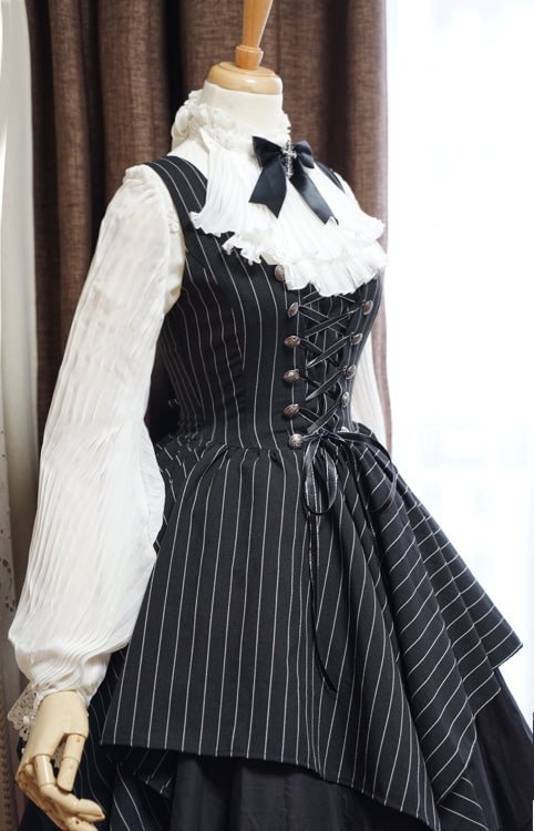 [Pre]Black Striped Gothic Irregular Lolita Dress JSK
