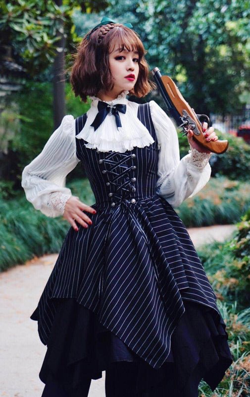 [Pre]Black Striped Gothic Irregular Lolita Dress JSK