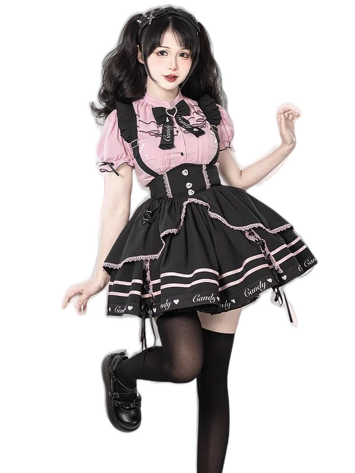 Black-pink Sweetheart Bow Lolita Outfit Goth Romance Kawaii