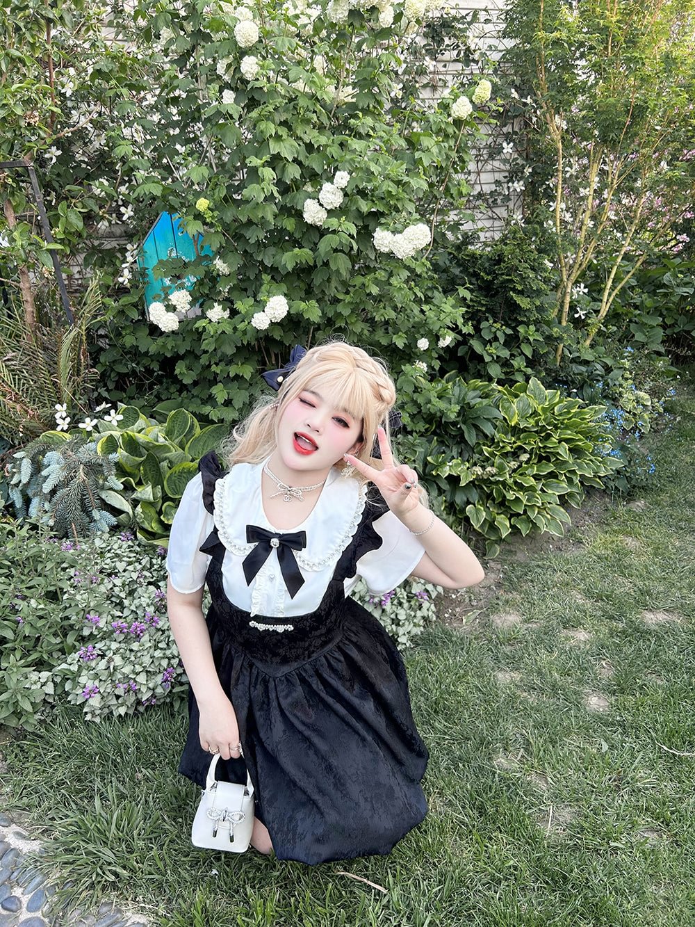 Black-white Plus Size Lolita Dress Set Short Sleeve Shirt 4XL Lolita Dress Blouse