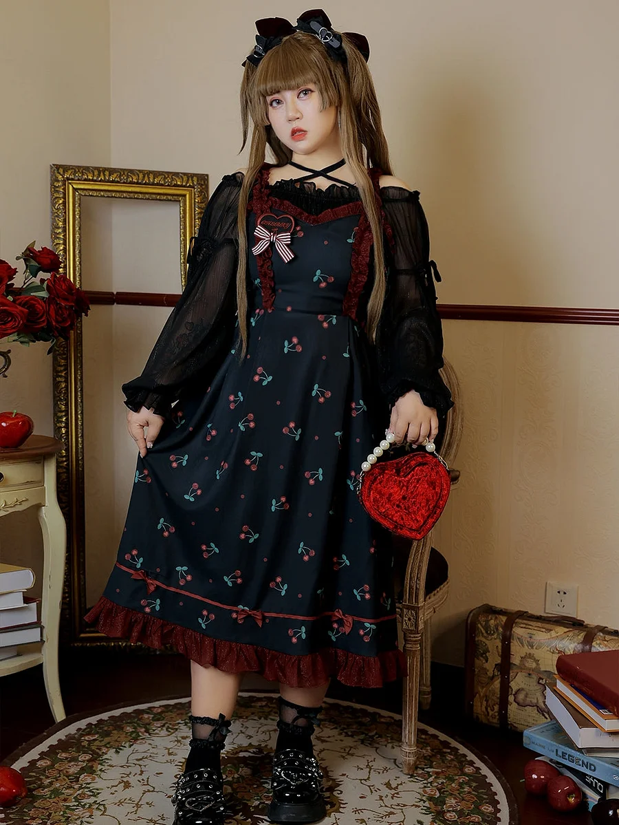Black Gothic Dress Plus Size Lolita Kawaii JSK Dress Jumper Skirt Blouse 4XL Lolita Dress