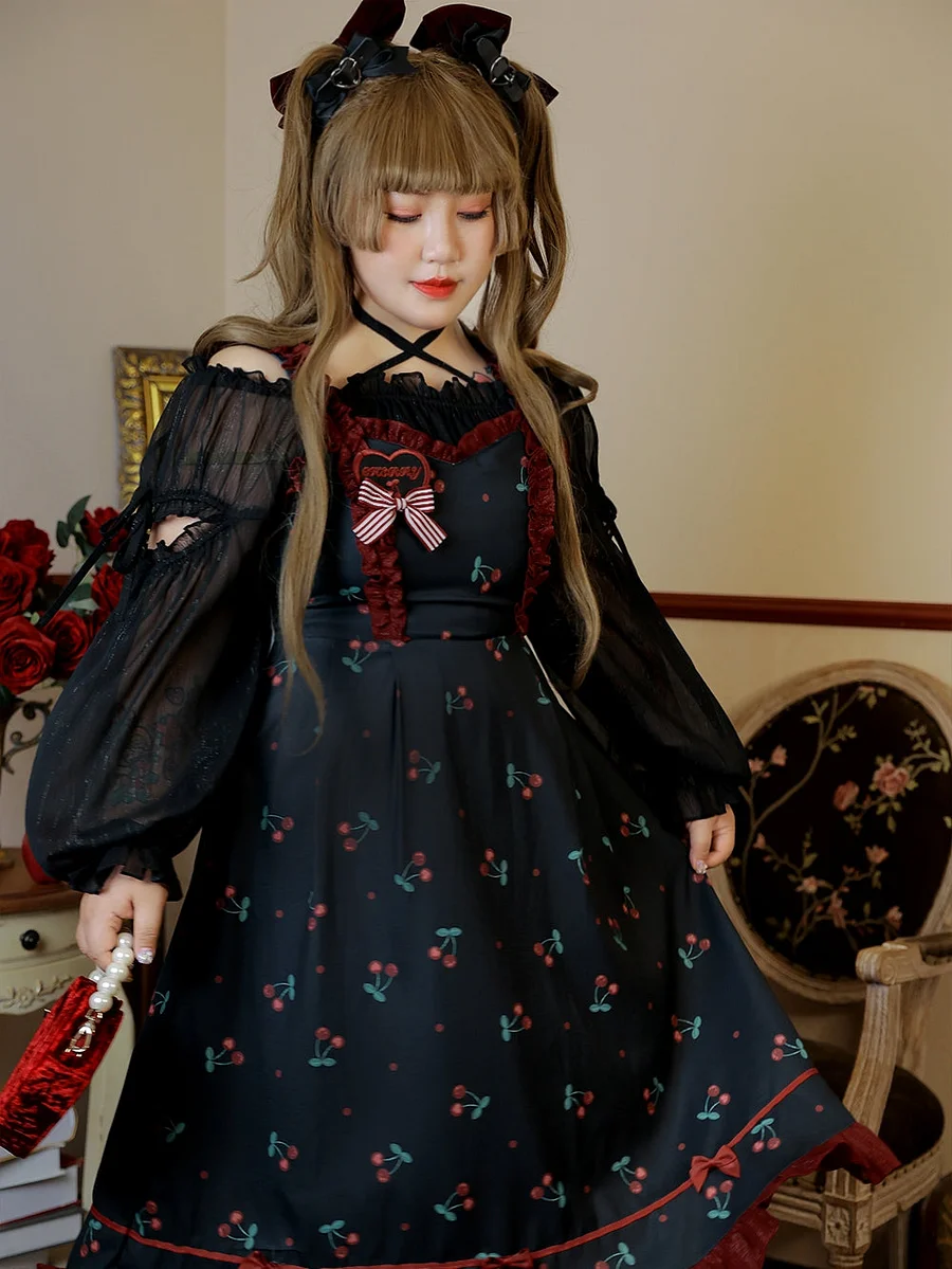 Black Gothic Dress Plus Size Lolita Kawaii JSK Dress Jumper Skirt Blouse 4XL Lolita Dress