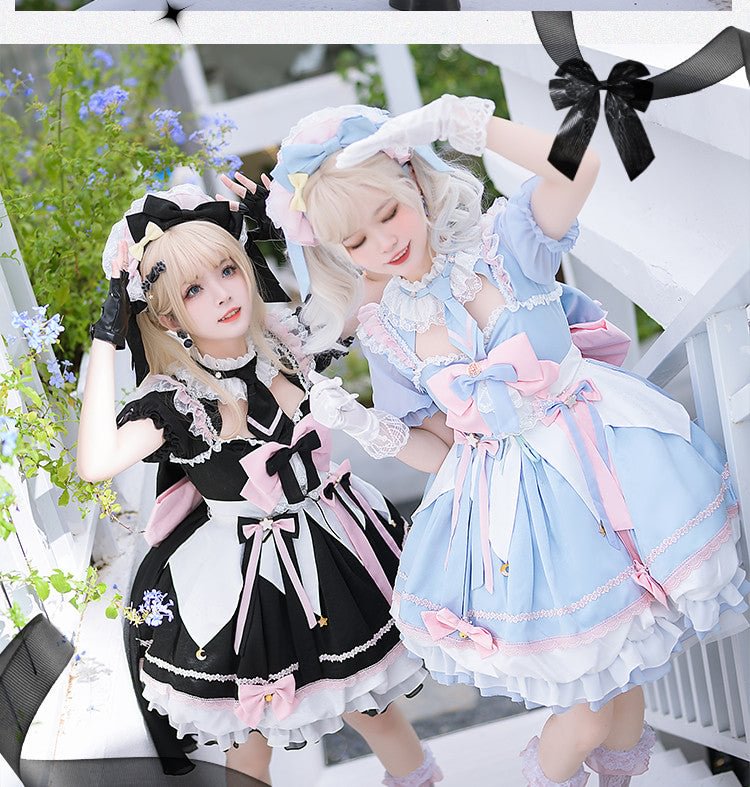 Sweet Lolita Blue Black with Pink Short Sleeve Lolita Dress OP