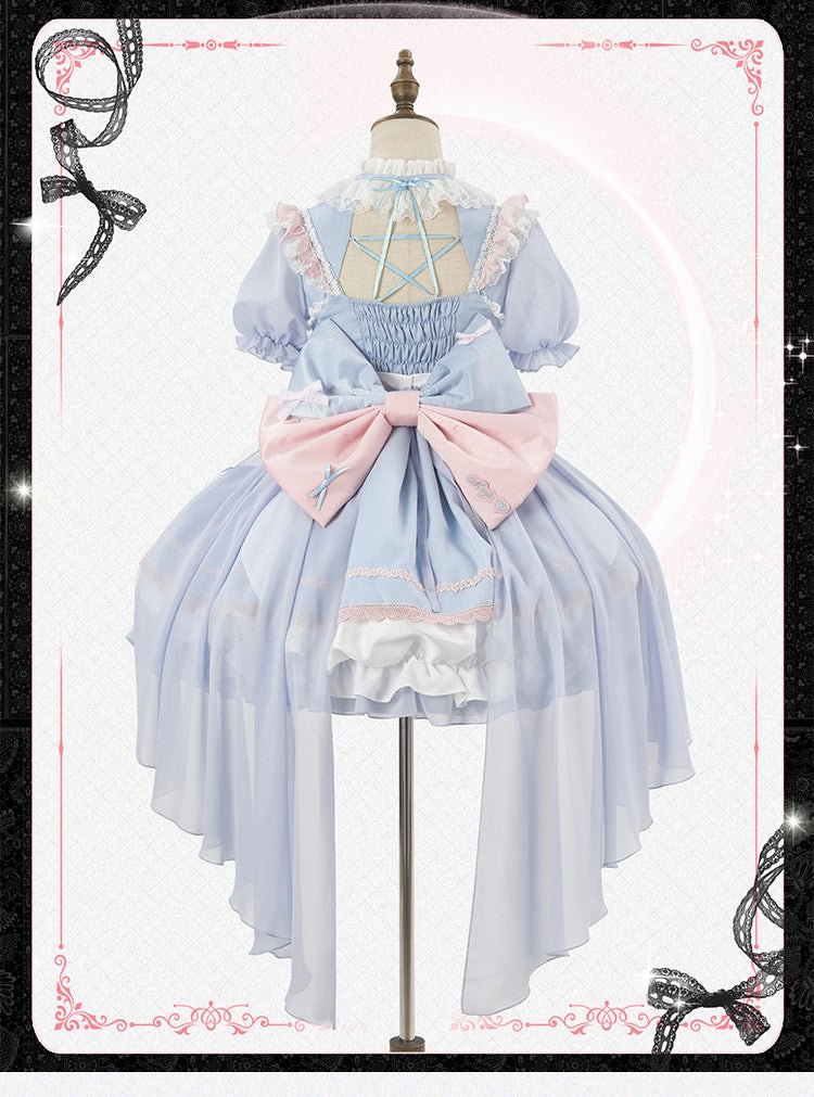 Sweet Lolita Blue Black with Pink Short Sleeve Lolita Dress OP