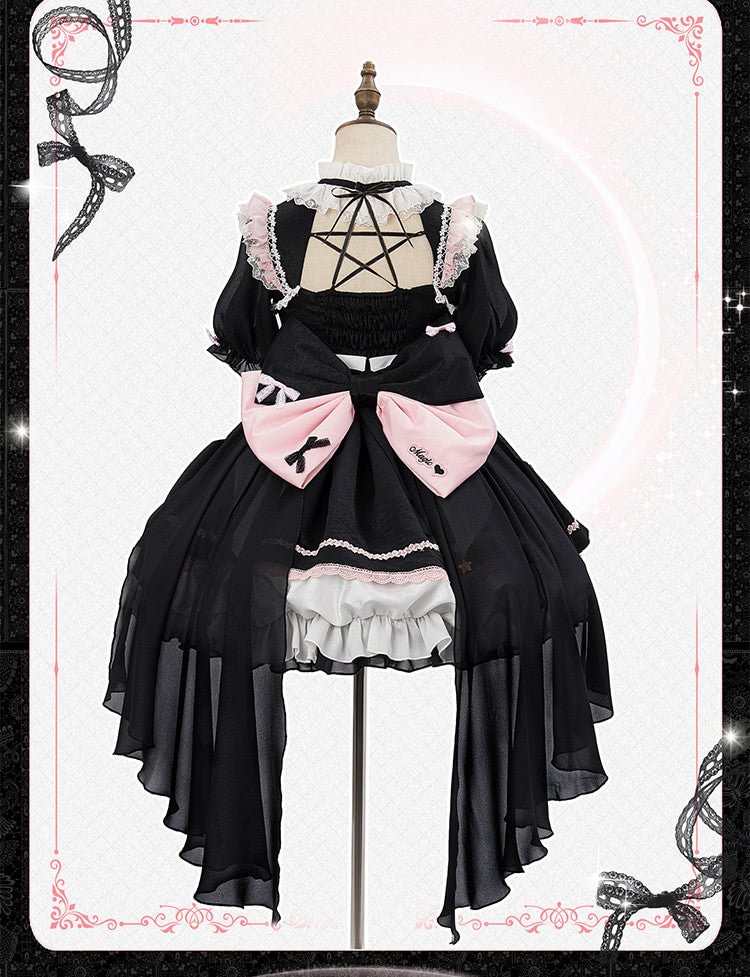 Sweet Lolita Blue Black with Pink Short Sleeve Lolita Dress OP