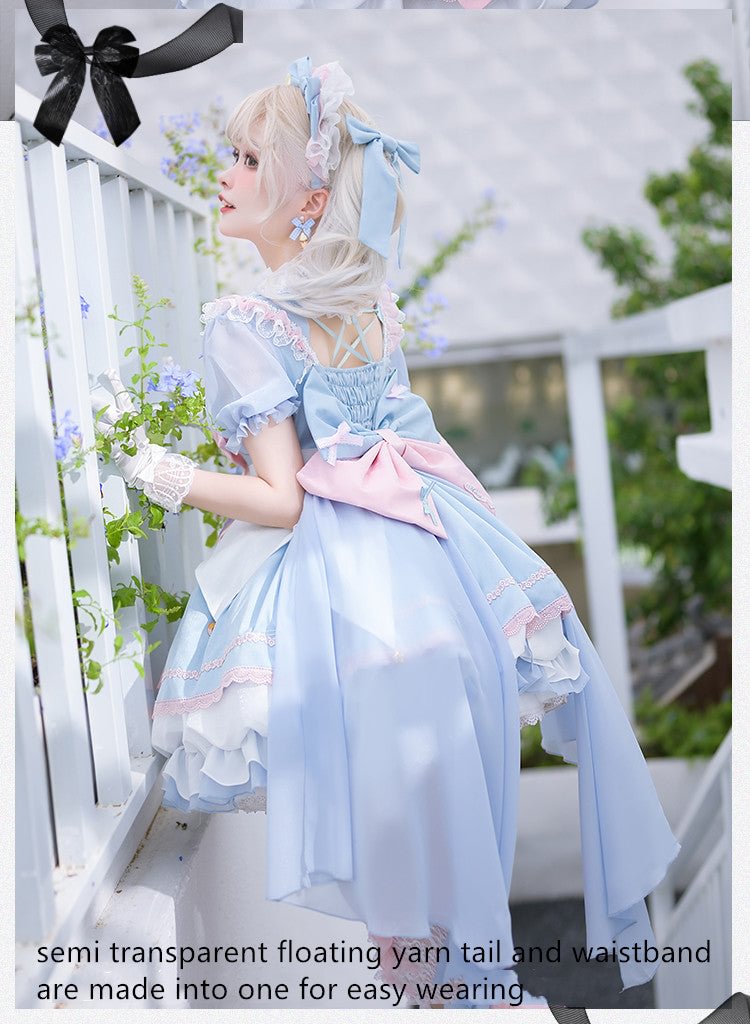 Sweet Lolita Blue Black with Pink Short Sleeve Lolita Dress OP
