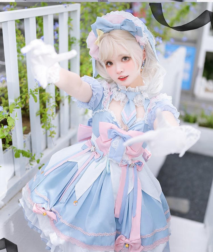 Sweet Lolita Blue Black with Pink Short Sleeve Lolita Dress OP
