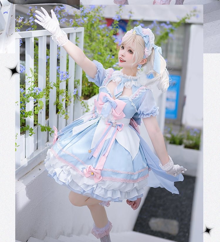 Sweet Lolita Blue Black with Pink Short Sleeve Lolita Dress OP