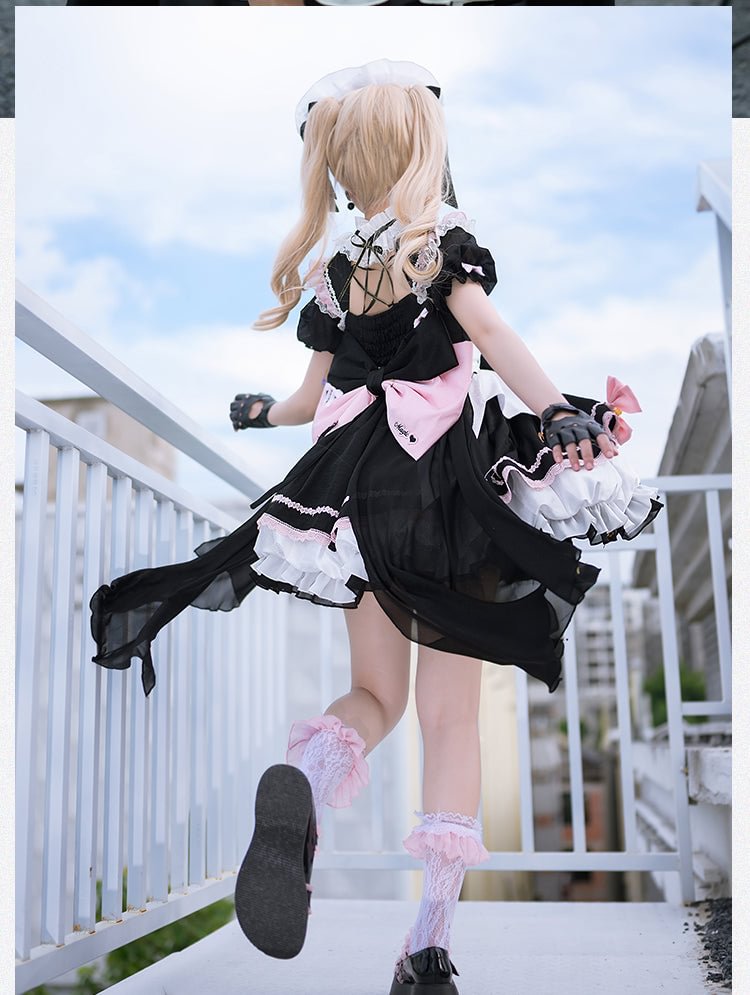 Sweet Lolita Blue Black with Pink Short Sleeve Lolita Dress OP