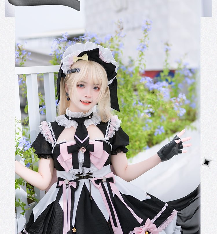 Sweet Lolita Blue Black with Pink Short Sleeve Lolita Dress OP