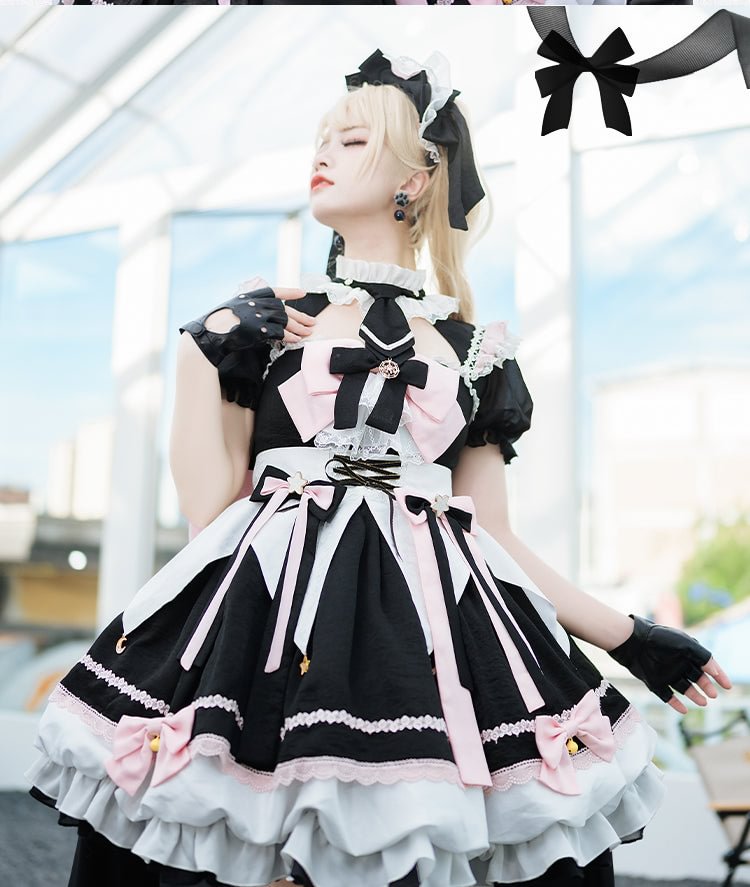 Sweet Lolita Blue Black with Pink Short Sleeve Lolita Dress OP