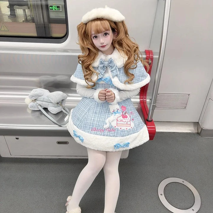 Blue Sweet Jsk Suspender Dress Small Fragrant Cape Lolita Inside Lolita Coats Winter