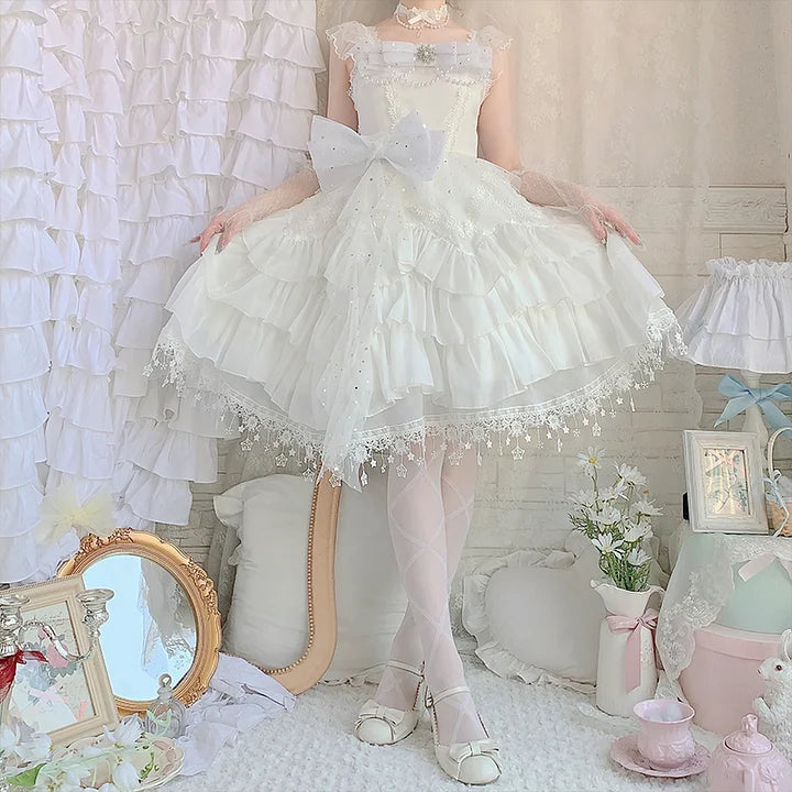 Hime Lolita Blue White Butterfly Fairy Elegant Organza Dress