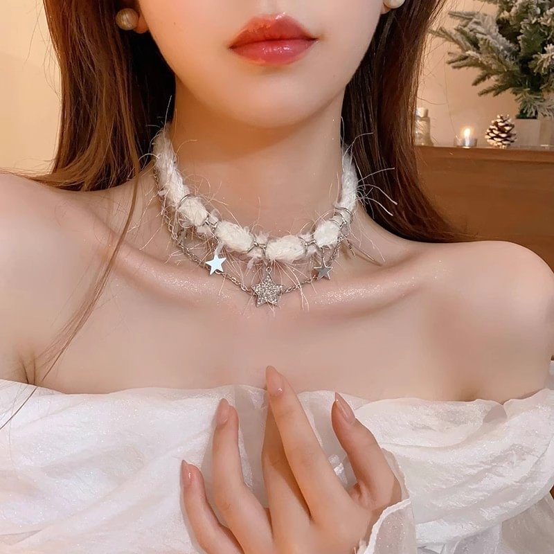 Christmas Pearl Plush Choker White Collar Neckband Necklace Neck Accessories Collarbone Chain