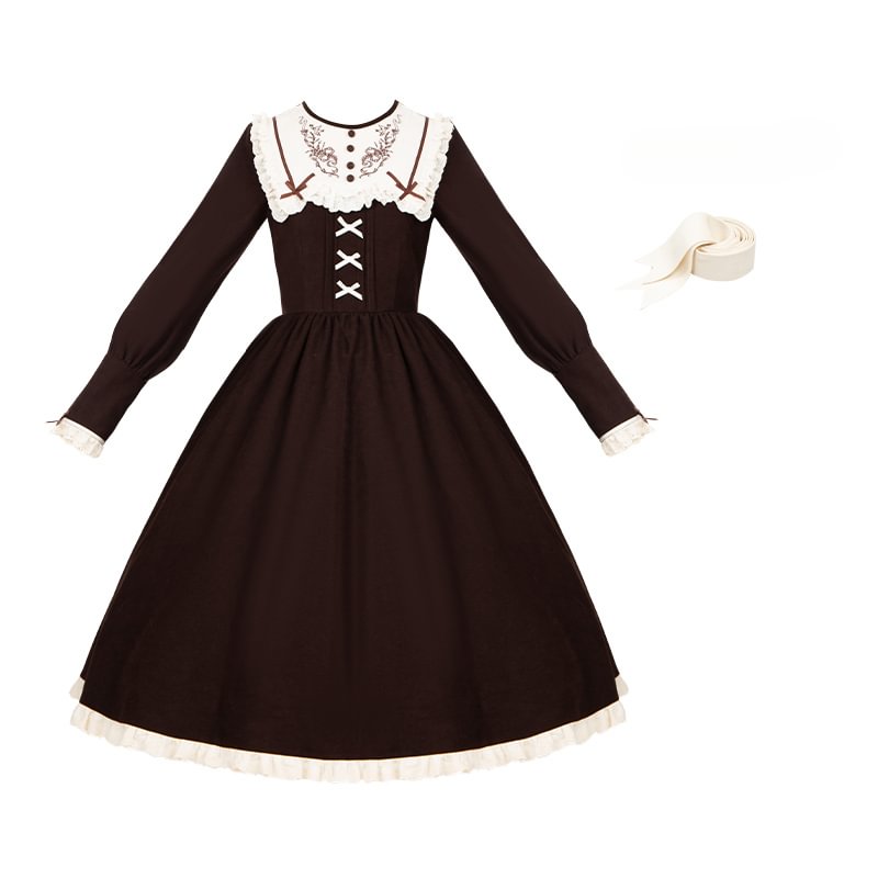 Classic Black Bouquet Autumn/Winter Embroidered Lolita Dress