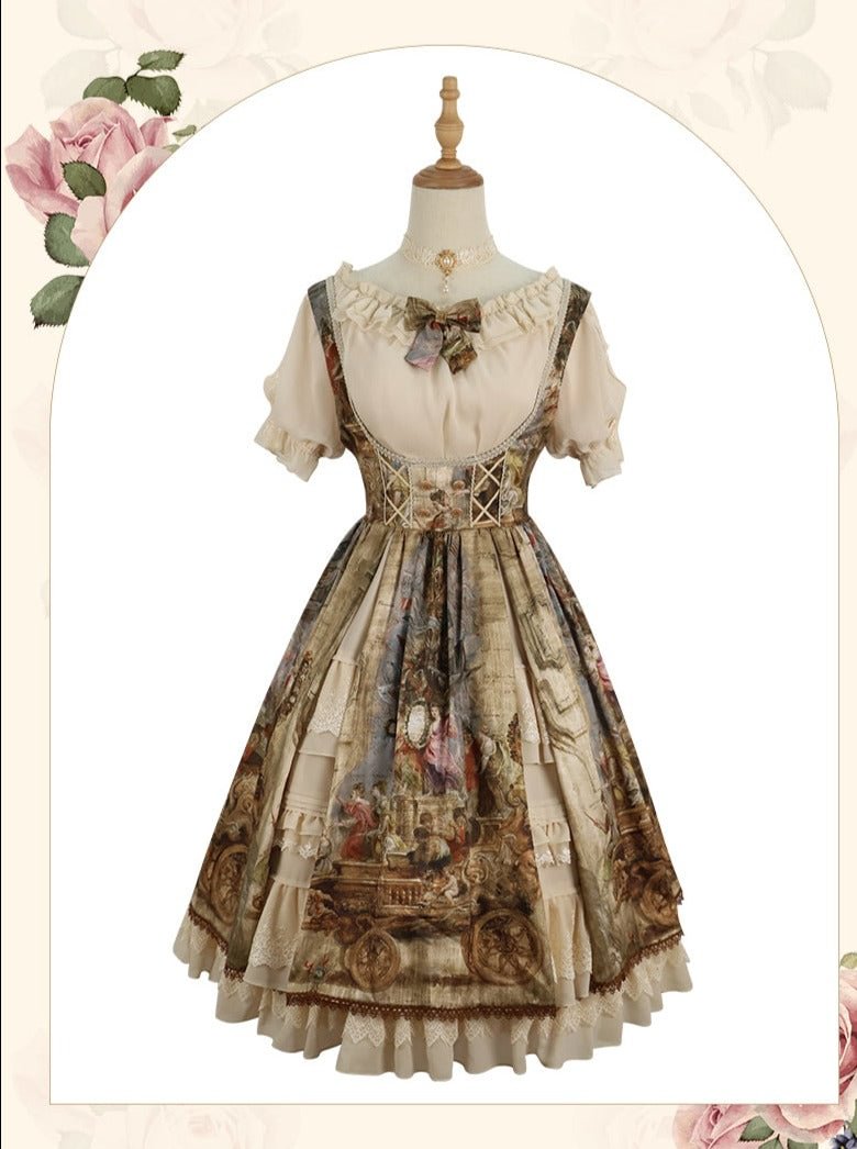 Classic Court Oil Print Lolita JSK Blouse Chocker Lolita Voyage Dress
