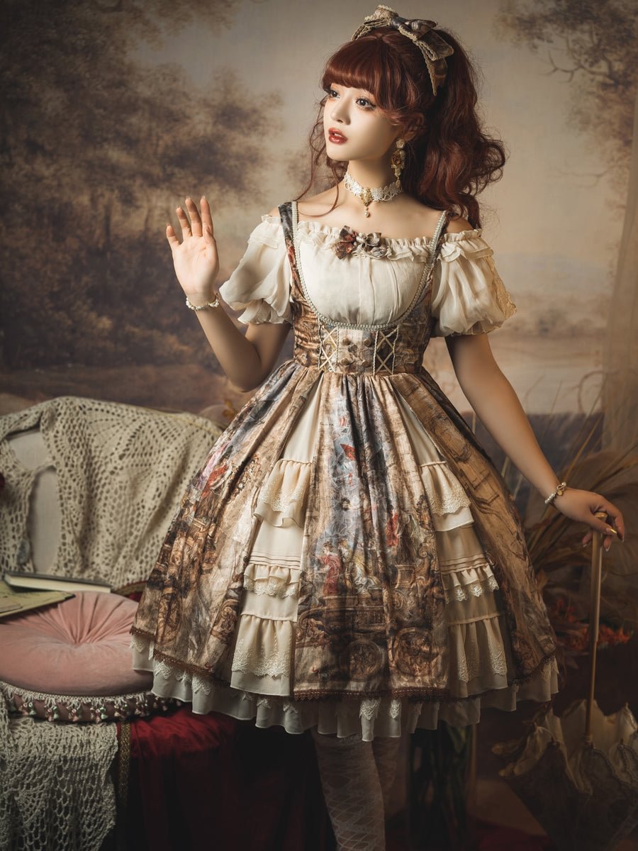 Classic Court Oil Print Lolita JSK Blouse Chocker Lolita Voyage Dress