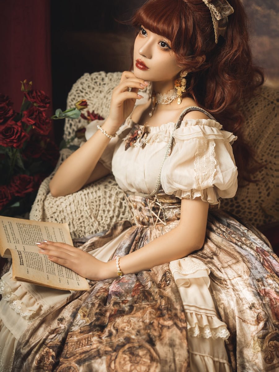 Classic Court Oil Print Lolita JSK Blouse Chocker Lolita Voyage Dress