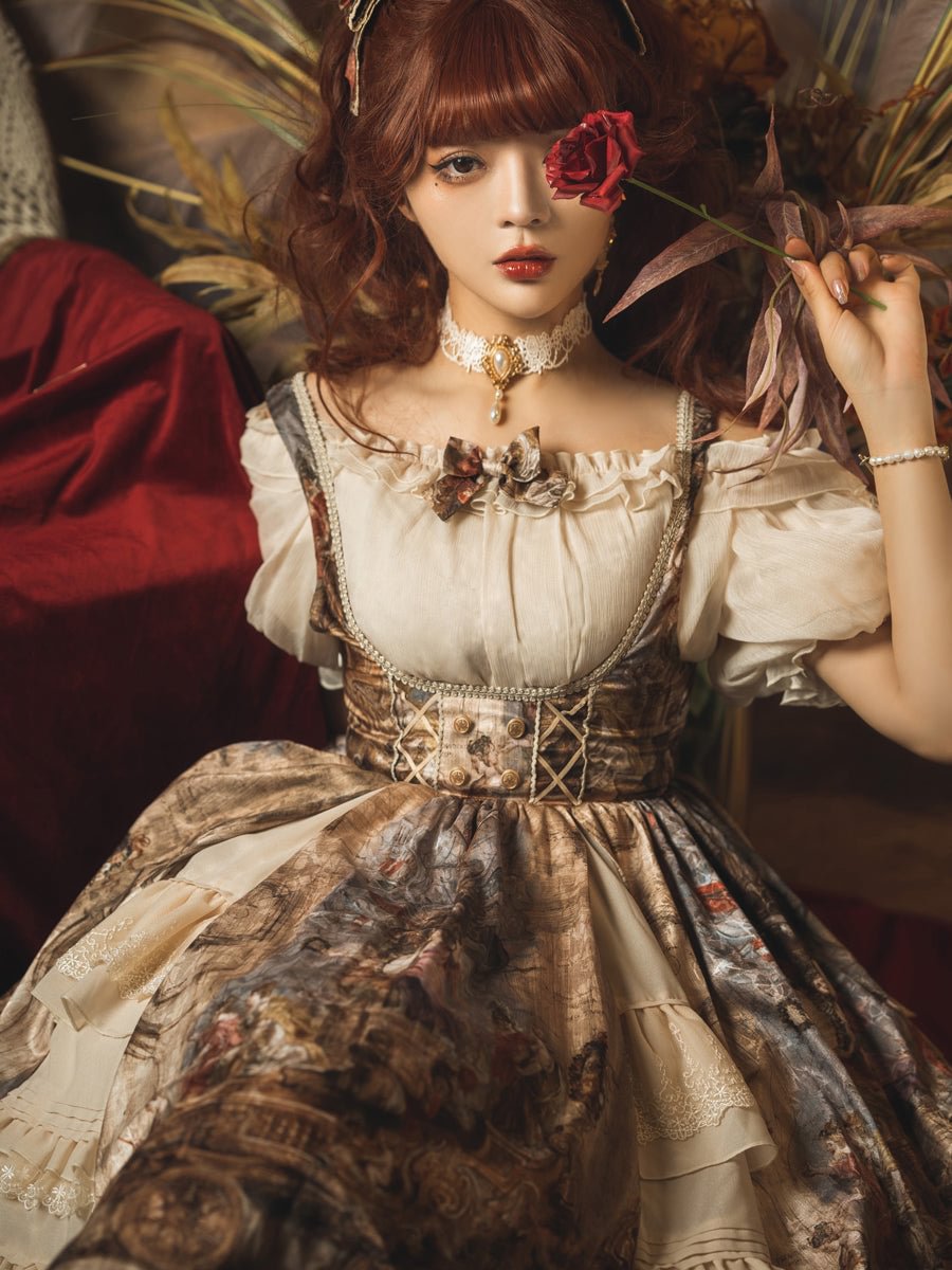 Classic Court Oil Print Lolita JSK Blouse Chocker Lolita Voyage Dress