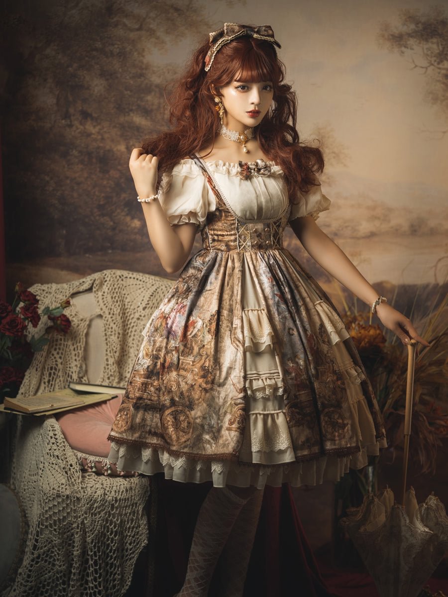 Classic Court Oil Print Lolita JSK Blouse Chocker Lolita Voyage Dress